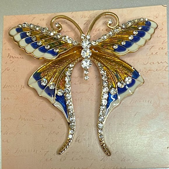 Jewelry - Amazingly beautiful butterfly pin with rhinestones Gold, Blue and white